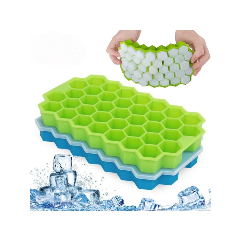 Premium Honeycomb Silicone Ice Tray With Cover Easy Release Stackable Ice Cube Mold 5