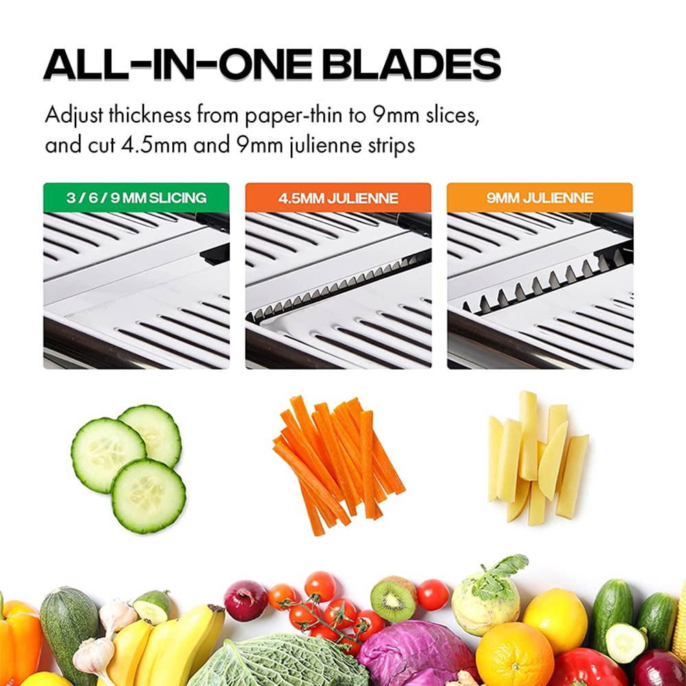 Adjustable Stainless Steel Mandoline Slicer & Vegetable Cutter with Precision Julienne Settings