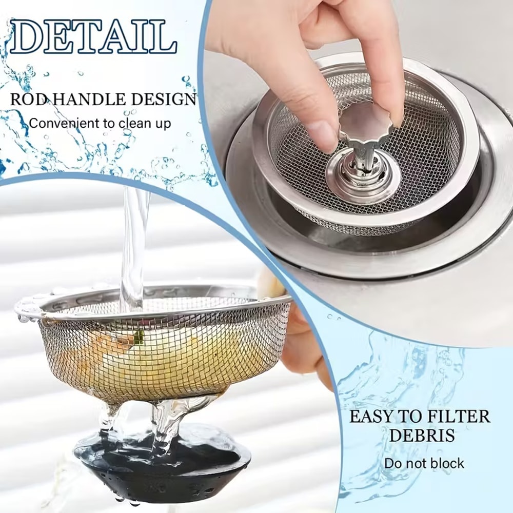 Premium Stainless Steel Kitchen Sink Strainer Dual Mesh Non Clog Drain Filter
