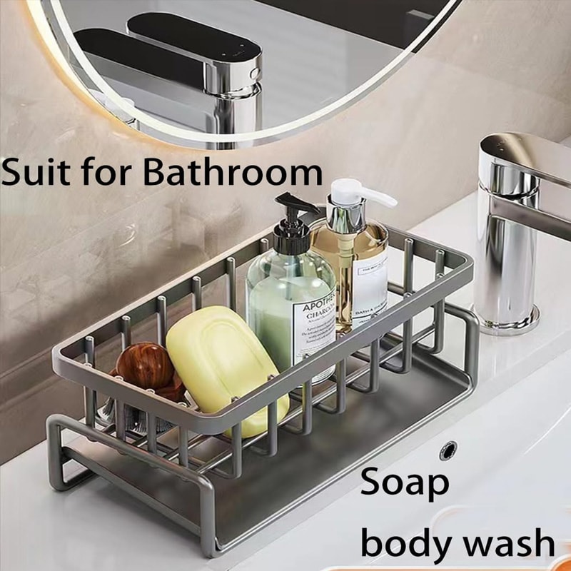 Corner Kitchen Sink Organizer Caddy With Metal Rack Drain Tray 5