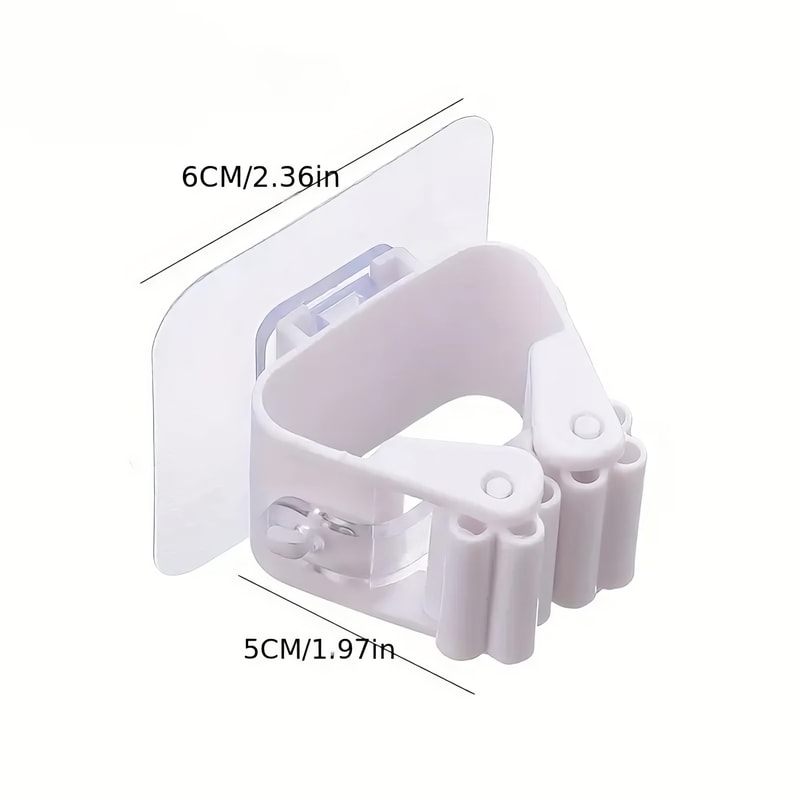 Premium Wall Mounted No Drill Mop Holder & Self Adhesive Mop Holder Clip Set Strong Anti Slip Organizers
