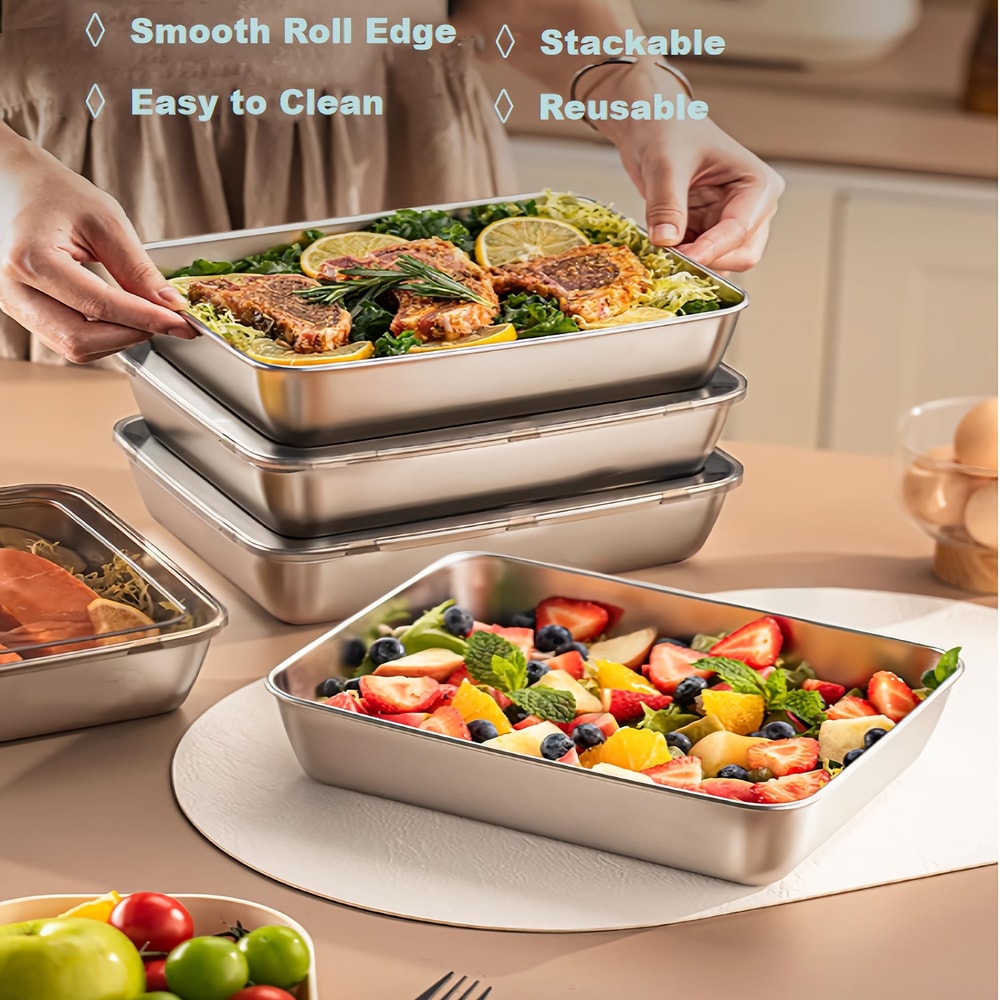 Stainless Steel Food Containers Set With Leakproof Lids Stackable Lunch Storage 6