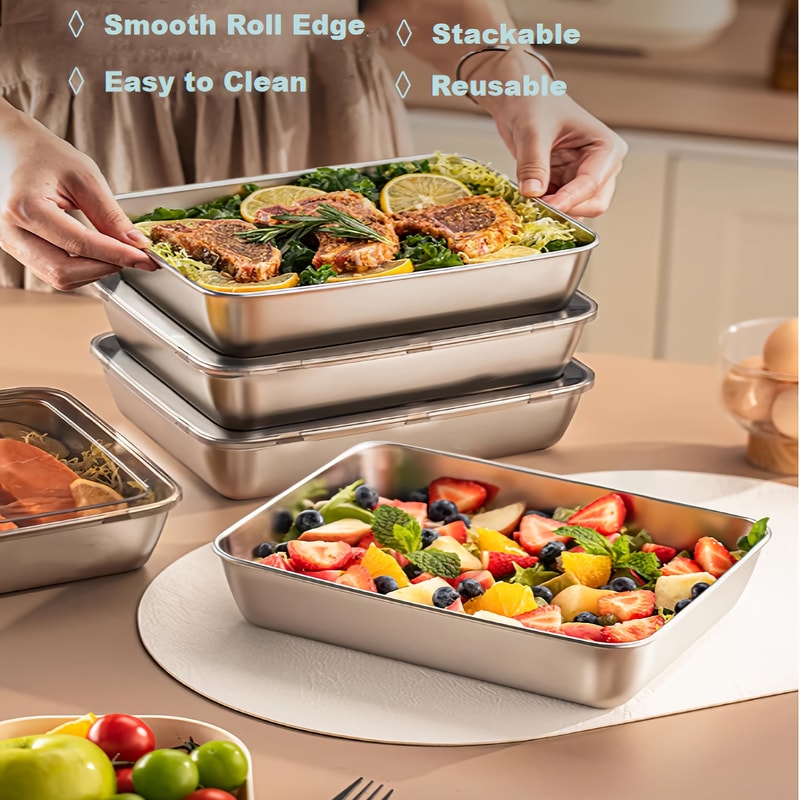 Stainless Steel Food Containers Set With Leakproof Lids Stackable Lunch Storage 6