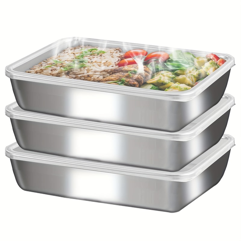 Stainless Steel Food Containers Set With Leakproof Lids Stackable Lunch Storage 4