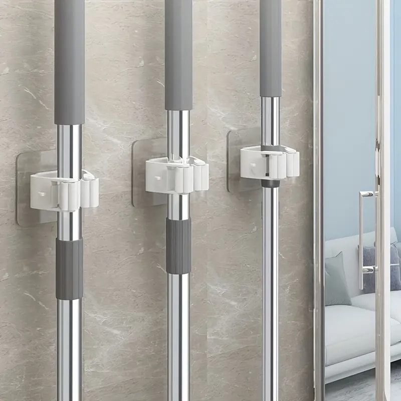 Space Saver Wall Mounted Mop Holder strong Suction Broom Organizer for Kitchen & Bathroom