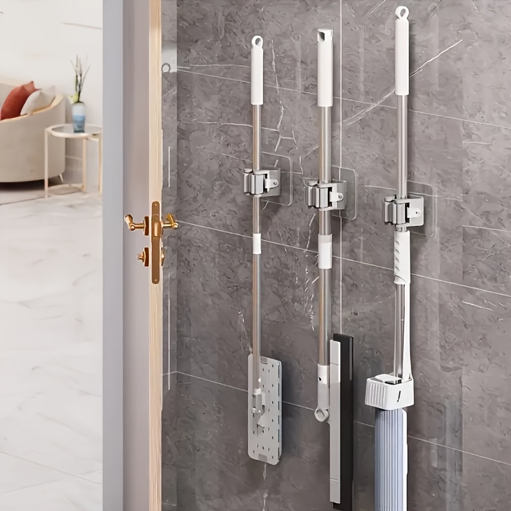 Space Saver Wall Mounted Mop Holder strong Suction Broom Organizer for Kitchen & Bathroom