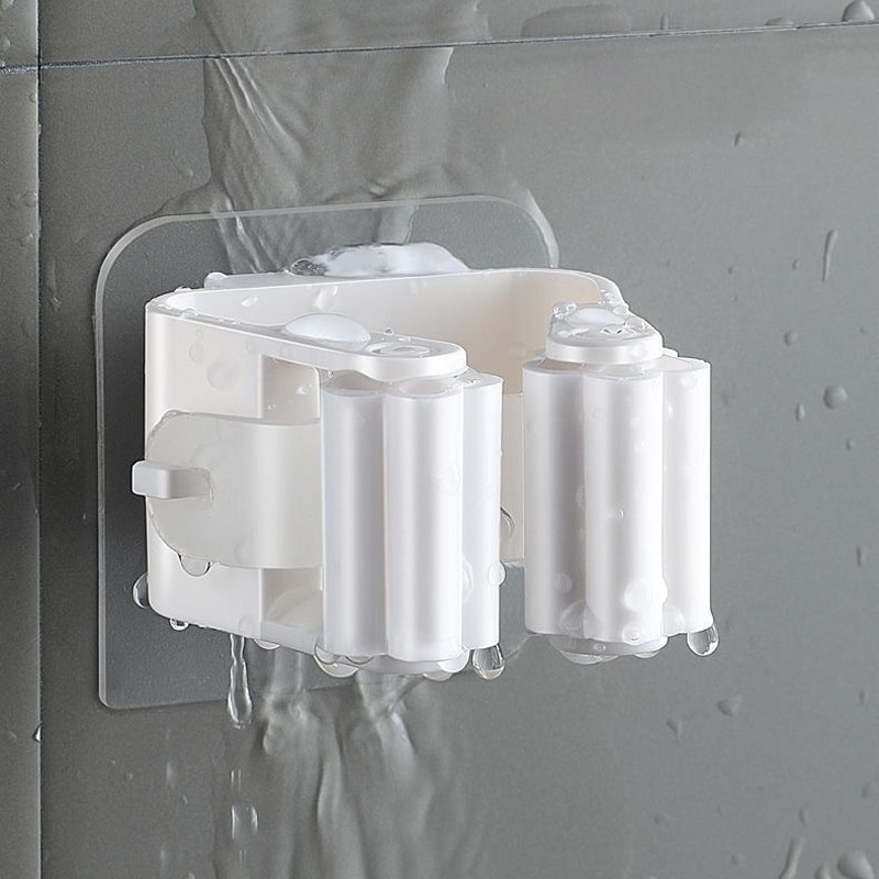 Space Saver Wall Mounted Mop Holder strong Suction Broom Organizer for Kitchen & Bathroom