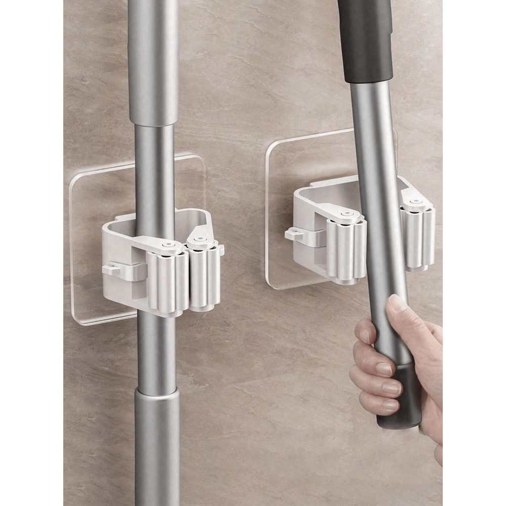 Space Saver Wall Mounted Mop Holder strong Suction Broom Organizer for Kitchen & Bathroom