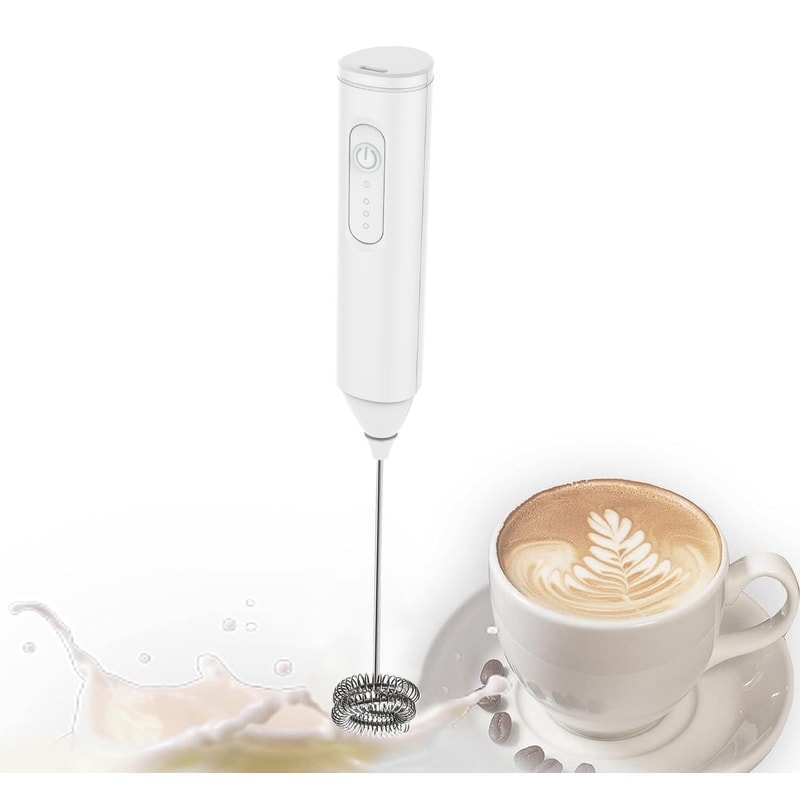 USB Rechargeable Milk Frother Wand Speeds and Dual Whisks for Coffee & Match