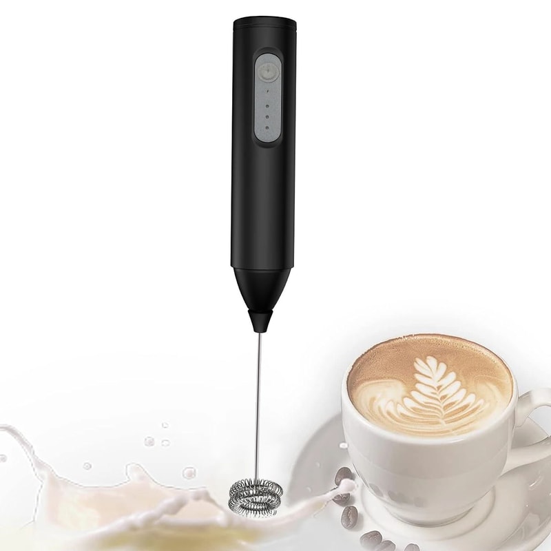 USB Rechargeable Milk Frother Wand Speeds and Dual Whisks for Coffee & Match