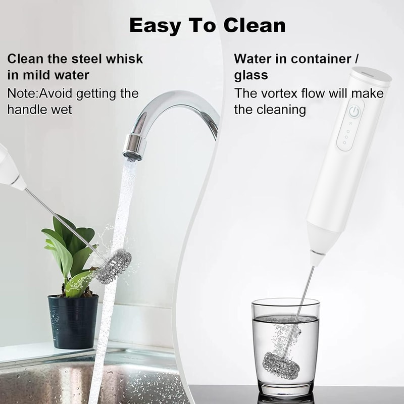 USB Rechargeable Milk Frother Wand Speeds and Dual Whisks for Coffee & Match