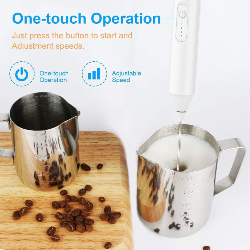 USB Rechargeable Milk Frother Wand Speeds and Dual Whisks for Coffee & Match