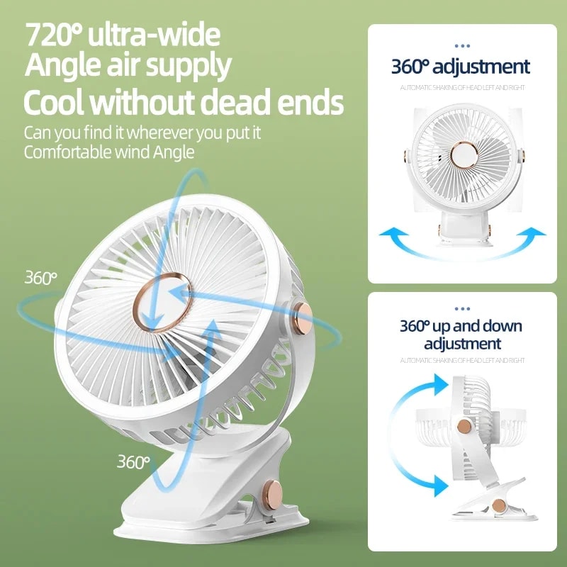 Rechargeable Camping Fan With LED Light Portable Clip On Desk And Ceiling Air Circulator 2