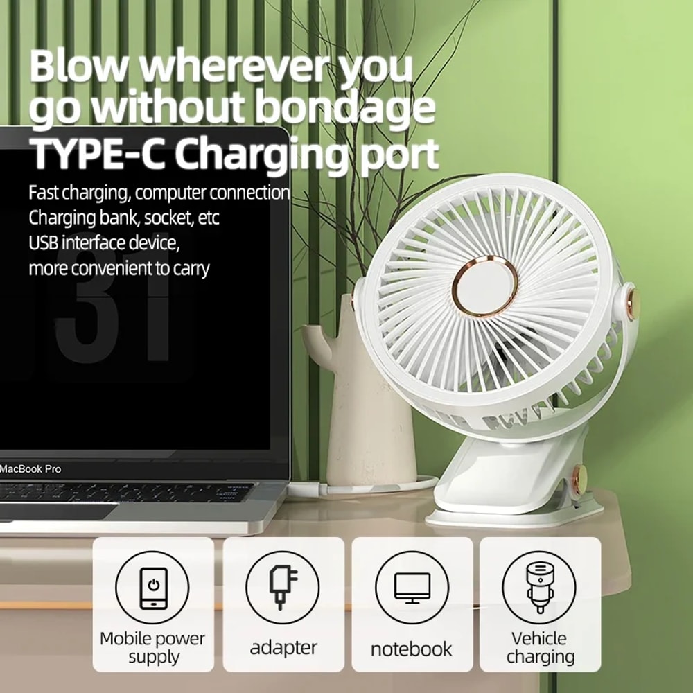 Rechargeable Camping Fan With LED Light Portable Clip On Desk And Ceiling Air Circulator 3