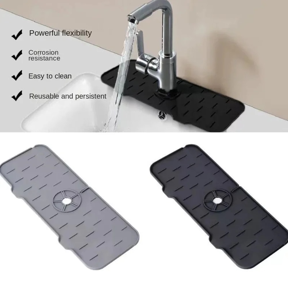 Premium Silicone Kitchen Sink Splash Guard & Draining Mat with Sponge Rack