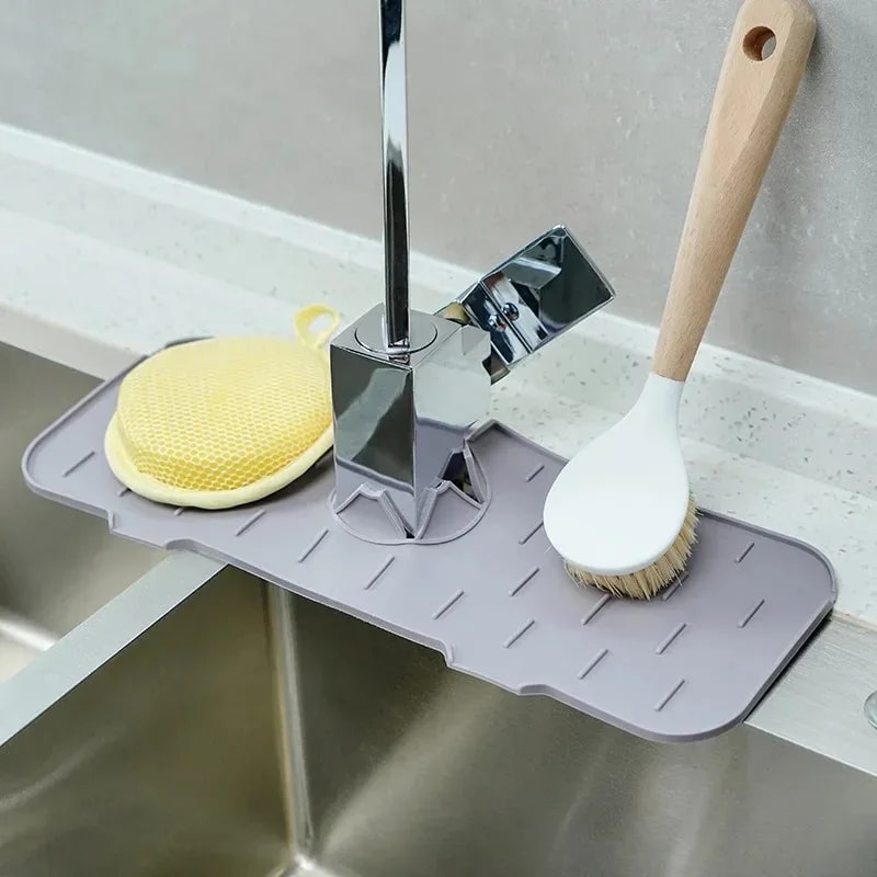 Premium Silicone Kitchen Sink Splash Guard & Draining Mat with Sponge Rack