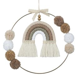 Nordic Macrame Rainbow Wall Decor: Round Metal Tapestry for Bedroom & Kids Room