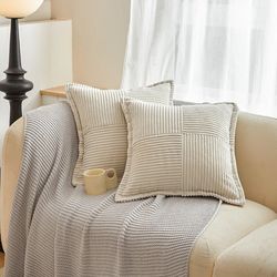 White Striped Pillow Covers: Decorative Cushions for Sofa
