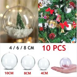 10Pc Christmas Transparent Ball Plastic Trees Open Box Bauble Ornament Wedding Gift Party Home Decoration