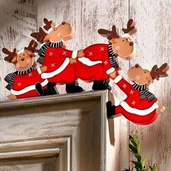 Christmas Door Frame Wooden Santa Claus Elk Wood Crafts Decor