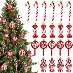 6Pcs Christmas Red Candy Crutch Lollipop Xmas Tree Ornaments 2024 New Year Gift Home Decoration 2023