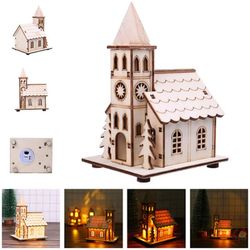 LED Light Wood House Christmas Tree Decorations Home Wooden DIY Gift Window Decoration