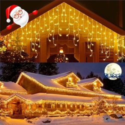 2024 Christmas LED Icicle Lights Outdoor Curtain Garland 0.4/0.5/0.6M Street House Decoration New Year