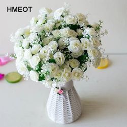 15 Heads Mini Roses Bouquet Artificial Flower Wedding Scene Layout Fake Floral Living Room Desk Christmas Home Decor Acc