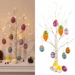 Easter Twinkling Tree Bonsai Birch Decorations - 1 Set for Easter Party with Carrot, Egg Hanging Birch Tree