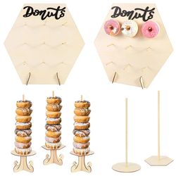 Wooden Donut Stand: Dessert Wall Display for Kids Birthday Party, Wedding, Baby Shower - Table Decoration Supplies