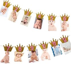 12-Month Photo Frame Banner: First Happy Birthday Party Decorations - Baby Boy/Girl 1st Year Supplies