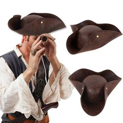 Pirate Hat Jack Captain Cosplay Costume Accessories - Faux Leather, Halloween Masquerade Party Decor for Adults & Kids