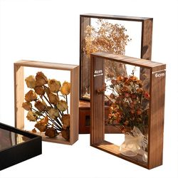 4cm Deep Transparent Shadow Box Frames for Crafts & 3D Picture Memorabilia - Wooden Tabletop Bouquet Display Flower Case