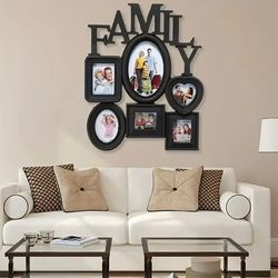 Family Photo Frame Wall Hanging: 6 Multi-Sized Pictures Holder Display - Home Decor Gift for Halloween, Thanksgiving, Ch