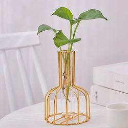 Gold Wrought Iron Metal Vase Set: Hydroponic Container Test Tube Vase for Living Room Decoration