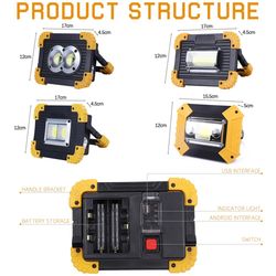 100W Portable LED Spotlight: Super Bright 3000LM Work Light USB Rechargeable for Outdoor Camping - LED Flashlight by 186