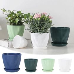 Vertical Striped Planters with Tray for Succulents - Indoor Decor