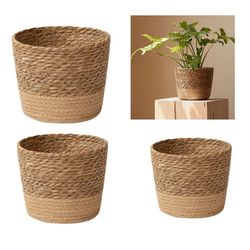 Hand-Woven Basket Planters: Stylish Straw Bonsai Containers & Flower Pot Covers