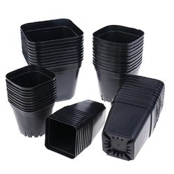 Black Flower Pots: Creative Plastic Planters for Succulents - Set of 10 Small Square Trays, 7x7cm & 5.5x5.5cm