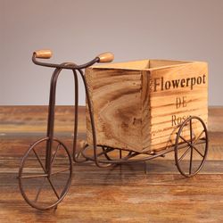 Vintage Wooden Bicycle Succulent Planter: Iron Art Flowerpot for Home Garden Decor