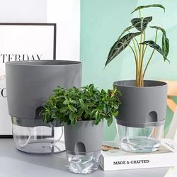 Self-Watering Plastic Flower Pot for Hydroponics, Succulents, and Bonsai - Ideal Home & Office Decor with Water Storage