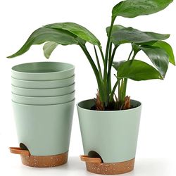 5-Pack 5-Inch Self-Watering Indoor Plant Pots with Drainage Holes and Wick Rope