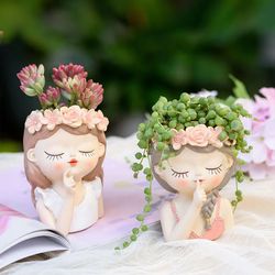 Fairy Succulent Planters: Cute Girl Head Bonsai Pots with Drainage Hole