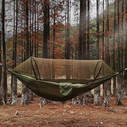 Portable Outdoor Hammock Swing with Quick-opening Mosquito Net, Anti-rollover Design, Nylon Material - 260x140cm