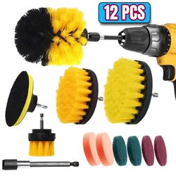 Electric Drill Brush Kit: 12-Piece Set for Efficient Cleaning of Carpet, Glass, Car, Kitchen, Bathroom & More