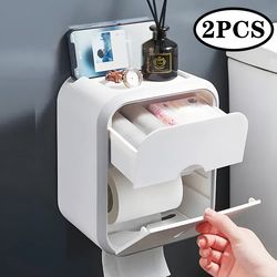 Waterproof Wall Mounted Tissue Box: Multi-functional Toilet Paper Holder for Bathroom Storage