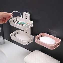 Wall-mounted Stylish Soap Dish Holder with Drain | Double-layer Soap Rack for Bathroom