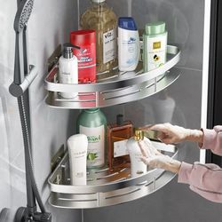 Aluminum Corner Shower Shelf: Wall-mounted Shampoo Storage Rack | No-drill Bathroom & Kitchen Organizer