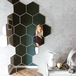Rose Gold Hexagon Mirror Wall Stickers: DIY Home Decor for Living Room & Bedroom