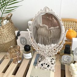 Oval Vintage European Makeup Mirror | 360 Rotating Swivel | Home Decor Tool